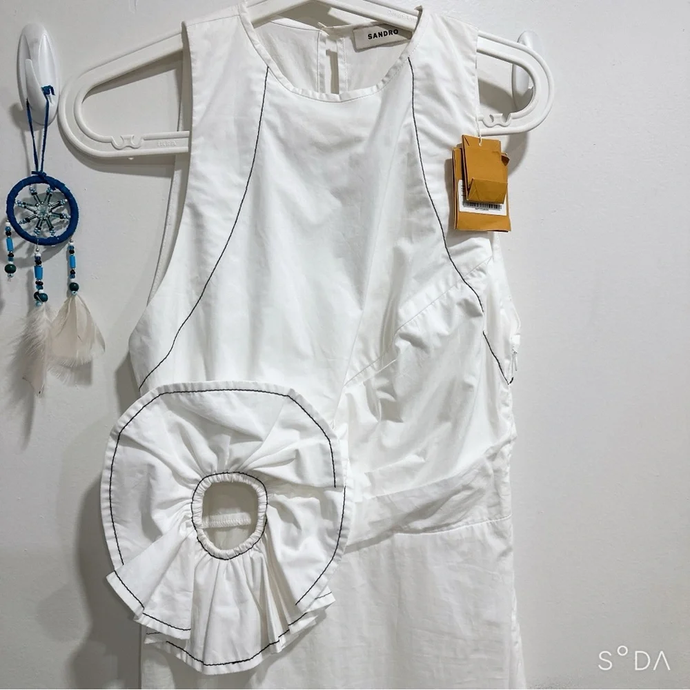 Sandro NWT White Midi Dress with Floral Detail - Picture 4 of 7